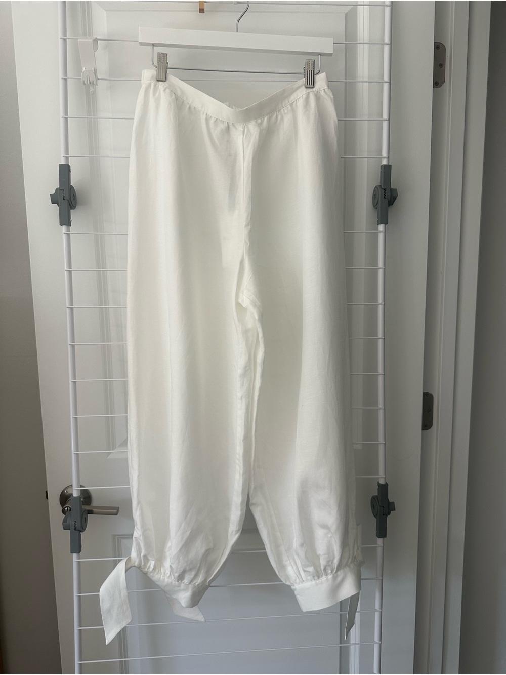 Wayf White Elastic Linen Ankle Tie Pants